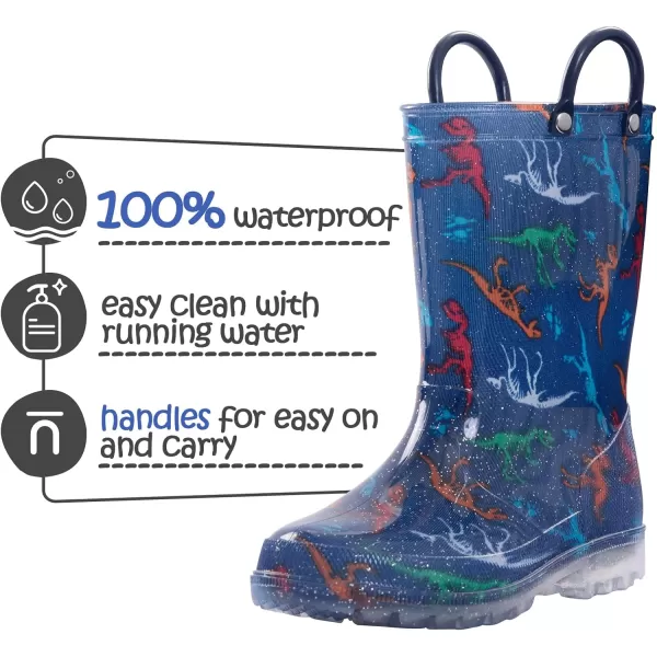 K KomForme Toddler Light Up Rain Boots for Girls Boys Patterns and Glitter Waterproof Rain Boots with Handles Outdoors