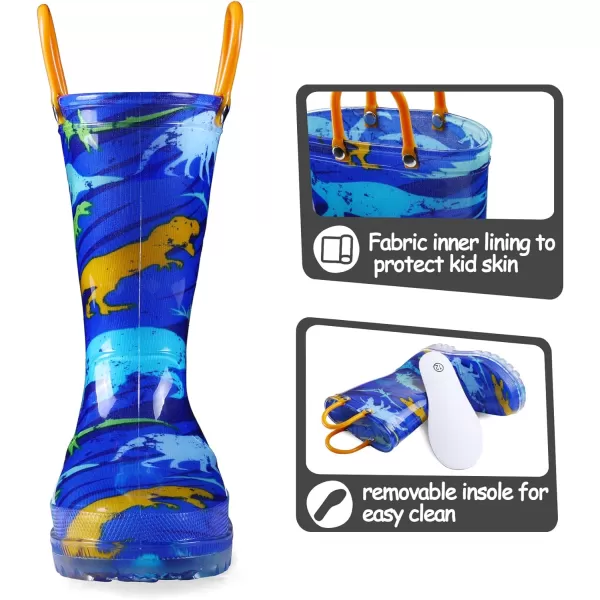 K KomForme Toddler Light Up Rain Boots for Girls Boys Patterns and Glitter Waterproof Rain Boots with Handles Outdoors