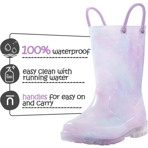 K KomForme Toddler Light Up Rain Boots for Girls Boys Patterns and Glitter Waterproof Rain Boots with Handles Outdoors