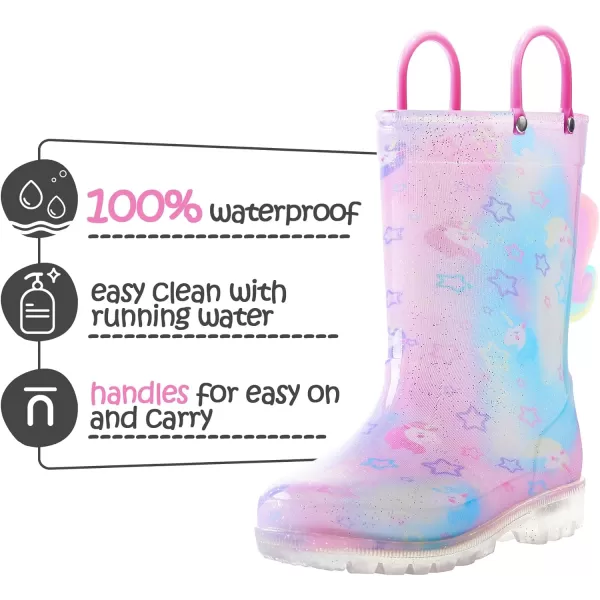K KomForme Toddler Light Up Rain Boots for Girls Boys Patterns and Glitter Waterproof Rain Boots with Handles Outdoors