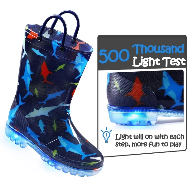K KomForme Toddler Light Up Rain Boots for Girls Boys Patterns and Glitter Waterproof Rain Boots with Handles Outdoors