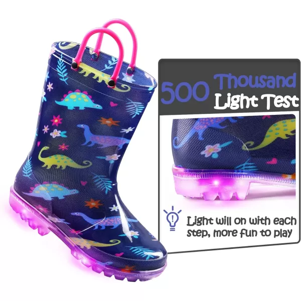 K KomForme Toddler Light Up Rain Boots for Girls Boys Patterns and Glitter Waterproof Rain Boots with Handles Outdoors