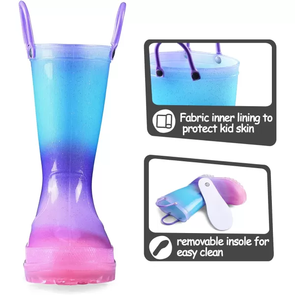K KomForme Toddler Light Up Rain Boots for Girls Boys Patterns and Glitter Waterproof Rain Boots with Handles Outdoors