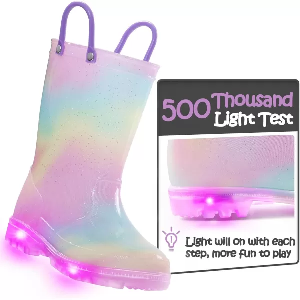 K KomForme Toddler Light Up Rain Boots for Girls Boys Patterns and Glitter Waterproof Rain Boots with Handles Outdoors