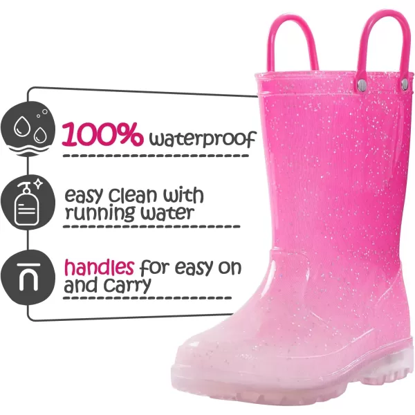 K KomForme Toddler Light Up Rain Boots for Girls Boys Patterns and Glitter Waterproof Rain Boots with Handles Outdoors
