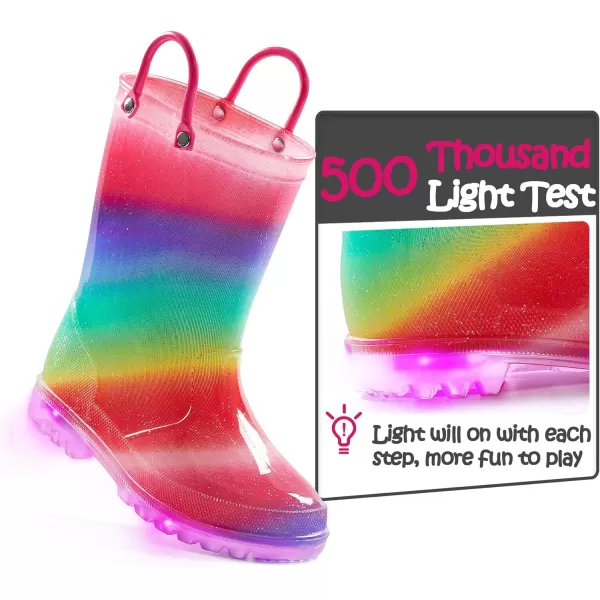 K KomForme Toddler Light Up Rain Boots for Girls Boys Patterns and Glitter Waterproof Rain Boots with Handles Outdoors