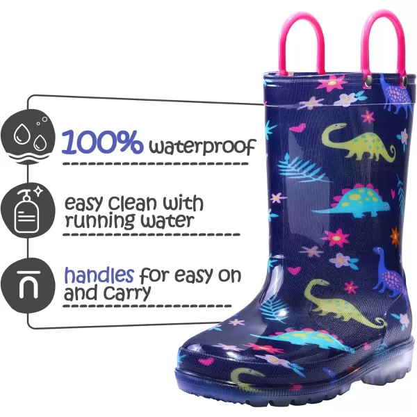 K KomForme Toddler Light Up Rain Boots for Girls Boys Patterns and Glitter Waterproof Rain Boots with Handles Outdoors