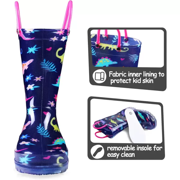 K KomForme Toddler Light Up Rain Boots for Girls Boys Patterns and Glitter Waterproof Rain Boots with Handles Outdoors