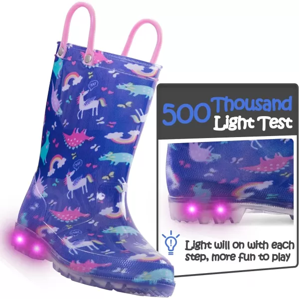 K KomForme Toddler Light Up Rain Boots for Girls Boys Patterns and Glitter Waterproof Rain Boots with Handles Outdoors