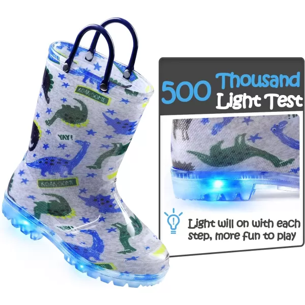 K KomForme Toddler Light Up Rain Boots for Girls Boys Patterns and Glitter Waterproof Rain Boots with Handles Outdoors
