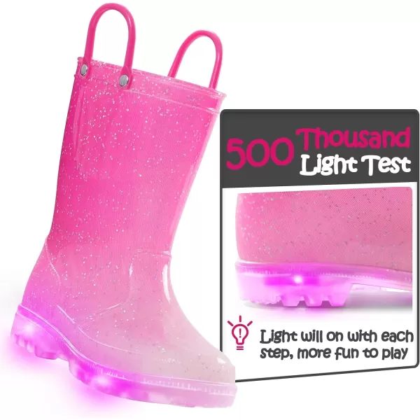 K KomForme Toddler Light Up Rain Boots for Girls Boys Patterns and Glitter Waterproof Rain Boots with Handles Outdoors