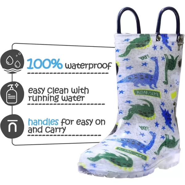 K KomForme Toddler Light Up Rain Boots for Girls Boys Patterns and Glitter Waterproof Rain Boots with Handles Outdoors