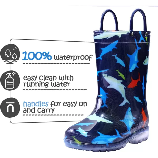 K KomForme Toddler Light Up Rain Boots for Girls Boys Patterns and Glitter Waterproof Rain Boots with Handles Outdoors