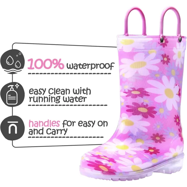 K KomForme Toddler Light Up Rain Boots for Girls Boys Patterns and Glitter Waterproof Rain Boots with Handles Outdoors