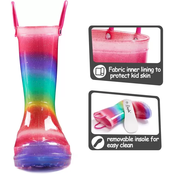 K KomForme Toddler Light Up Rain Boots for Girls Boys Patterns and Glitter Waterproof Rain Boots with Handles Outdoors