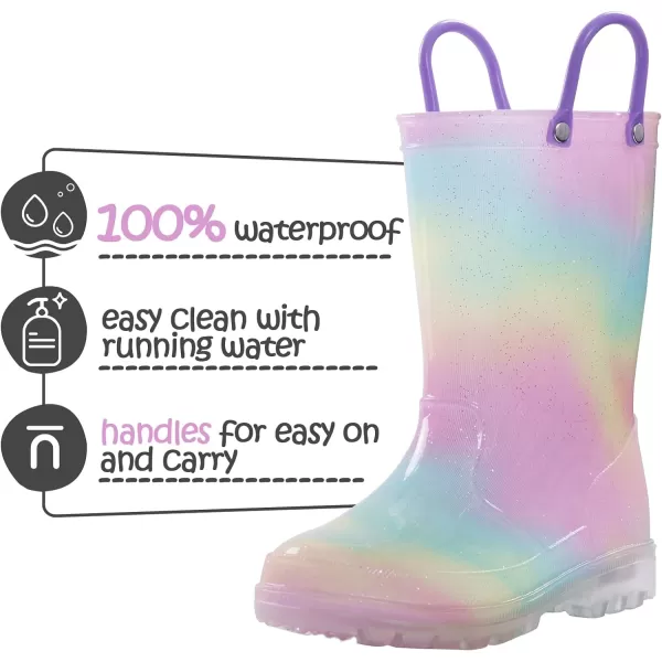 K KomForme Toddler Light Up Rain Boots for Girls Boys Patterns and Glitter Waterproof Rain Boots with Handles Outdoors