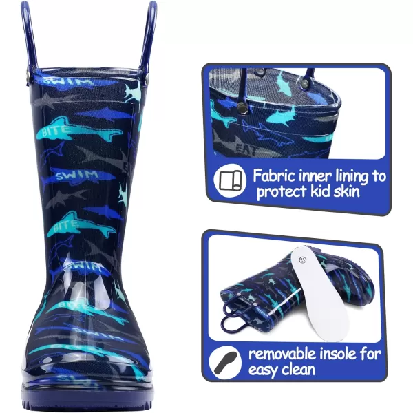 Kids Boys Girls Rain Boots with Easy-on Handles Rainboots 