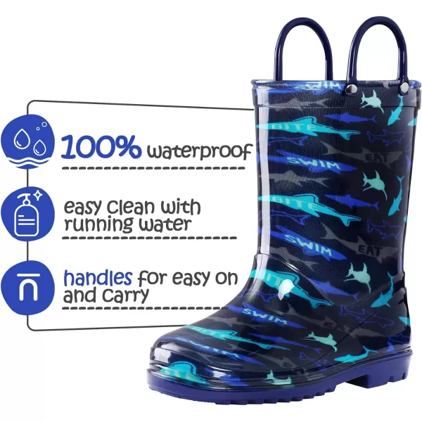 Kids Boys Girls Rain Boots with Easy-on Handles Rainboots 