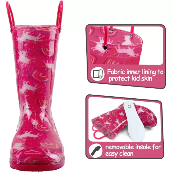 Kids Boys Girls Rain Boots with Easy-on Handles Rainboots 