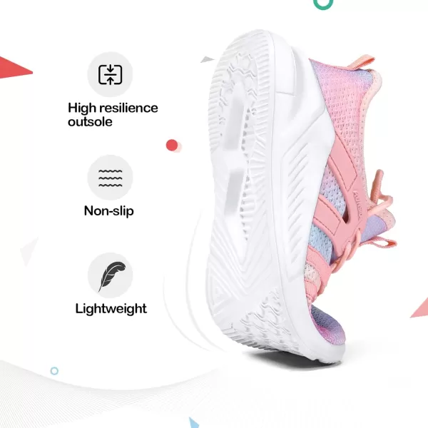 RUNSIDE Girls Lightweight Sneakers Kids Tennis Sports Shoes Lace-up for Running/Walking, Toddler/Little Kid/Big Kid