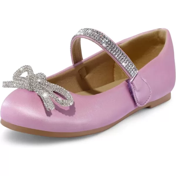 K KomForme Girl's Bow Mary Jane Dress Shoes Ballet Princess Flats with Rhinestone Strap for Party Wedding School, Toddler/Little Kid/Big Kid