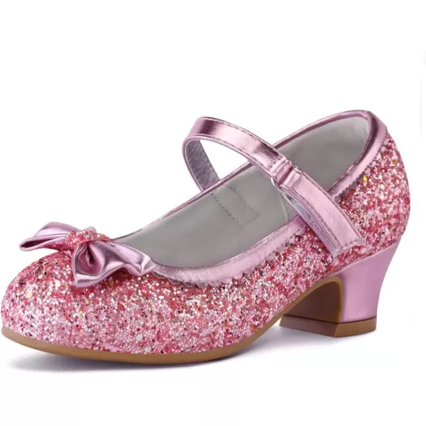 K KomForme Girl's Dress Shoes Mary Jane Glitter 1.5in Low Heel Wedding Party Princess Shoes for Toddler/Little/Big Kids