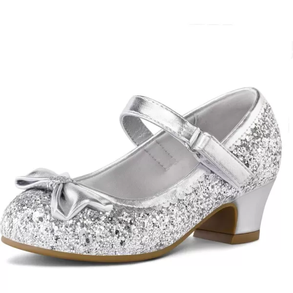 K KomForme Girl's Dress Shoes Mary Jane Glitter 1.5in Low Heel Wedding Party Princess Shoes for Toddler/Little/Big Kids