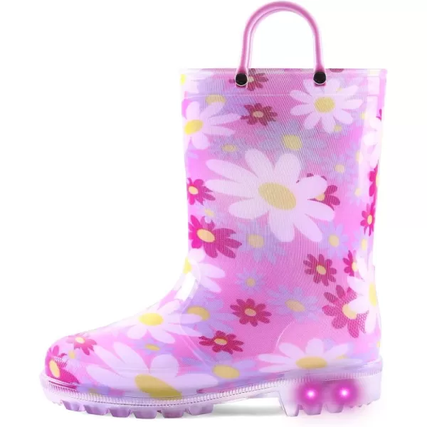 K KomForme Toddler Light Up Rain Boots for Girls Boys Patterns and Glitter Waterproof Rain Boots with Handles Outdoors