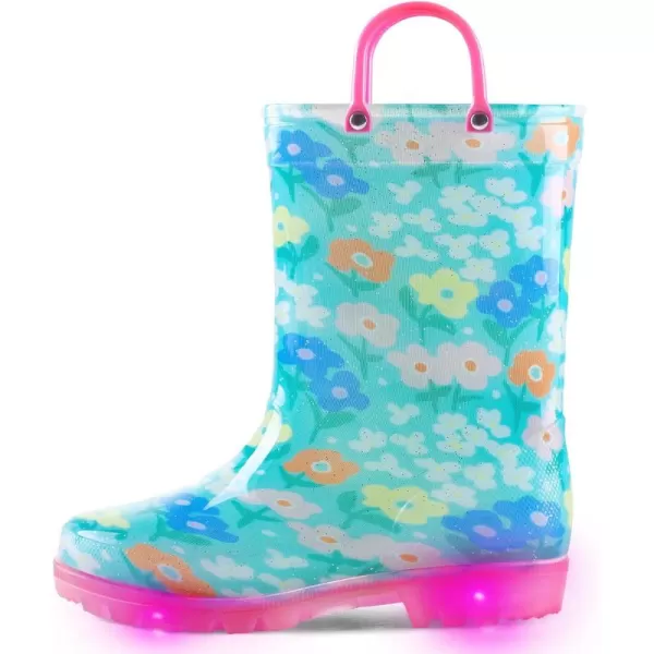 K KomForme Toddler Light Up Rain Boots for Girls Boys Patterns and Glitter Waterproof Rain Boots with Handles Outdoors
