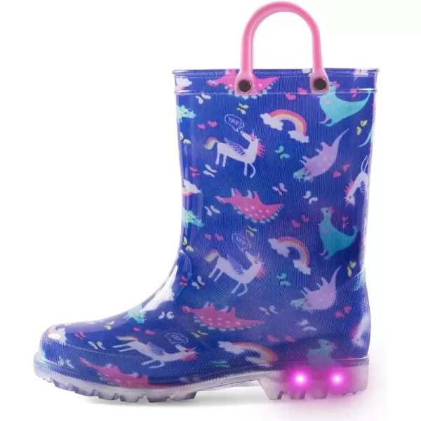 K KomForme Toddler Light Up Rain Boots for Girls Boys Patterns and Glitter Waterproof Rain Boots with Handles Outdoors