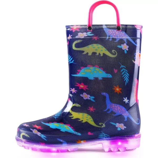 K KomForme Toddler Light Up Rain Boots for Girls Boys Patterns and Glitter Waterproof Rain Boots with Handles Outdoors