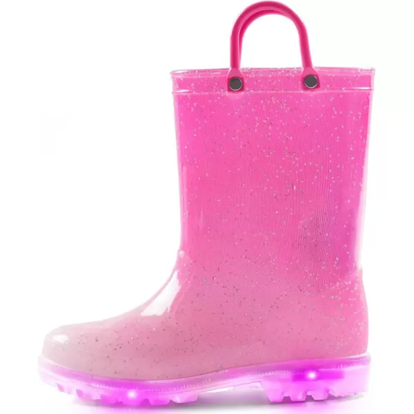 K KomForme Toddler Light Up Rain Boots for Girls Boys Patterns and Glitter Waterproof Rain Boots with Handles Outdoors