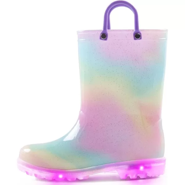 K KomForme Toddler Light Up Rain Boots for Girls Boys Patterns and Glitter Waterproof Rain Boots with Handles Outdoors