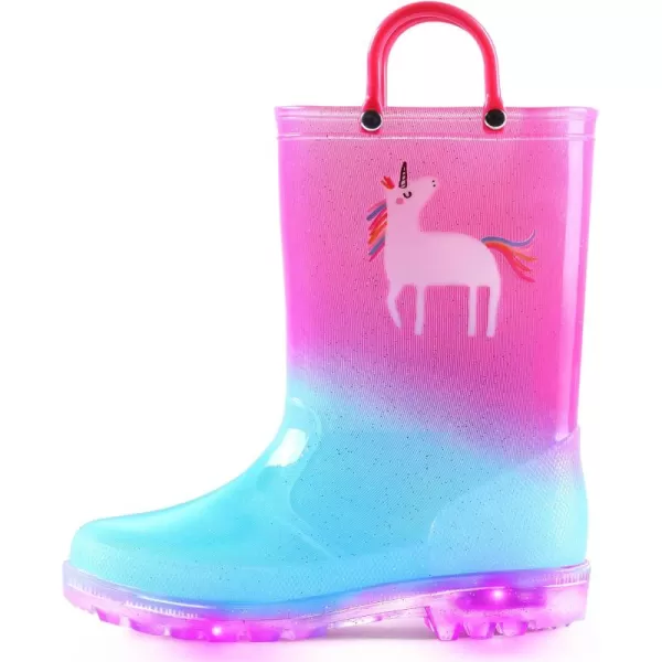 K KomForme Toddler Light Up Rain Boots for Girls Boys Patterns and Glitter Waterproof Rain Boots with Handles Outdoors