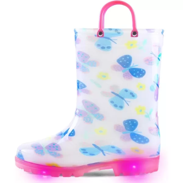 K KomForme Toddler Light Up Rain Boots for Girls Boys Patterns and Glitter Waterproof Rain Boots with Handles Outdoors