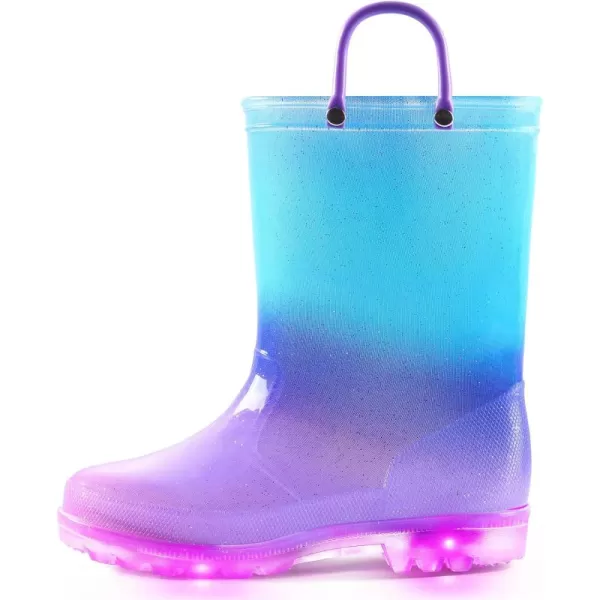 K KomForme Toddler Light Up Rain Boots for Girls Boys Patterns and Glitter Waterproof Rain Boots with Handles Outdoors