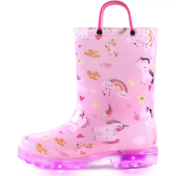 K KomForme Toddler Light Up Rain Boots for Girls Boys Patterns and Glitter Waterproof Rain Boots with Handles Outdoors