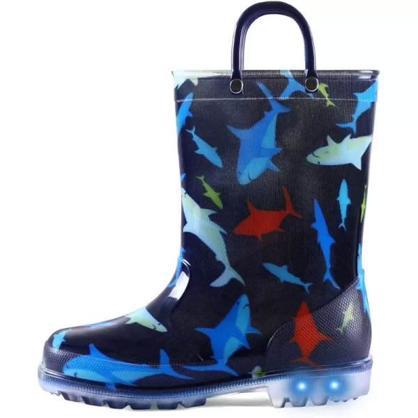 K KomForme Toddler Light Up Rain Boots for Girls Boys Patterns and Glitter Waterproof Rain Boots with Handles Outdoors