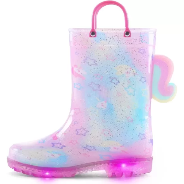 K KomForme Toddler Light Up Rain Boots for Girls Boys Patterns and Glitter Waterproof Rain Boots with Handles Outdoors