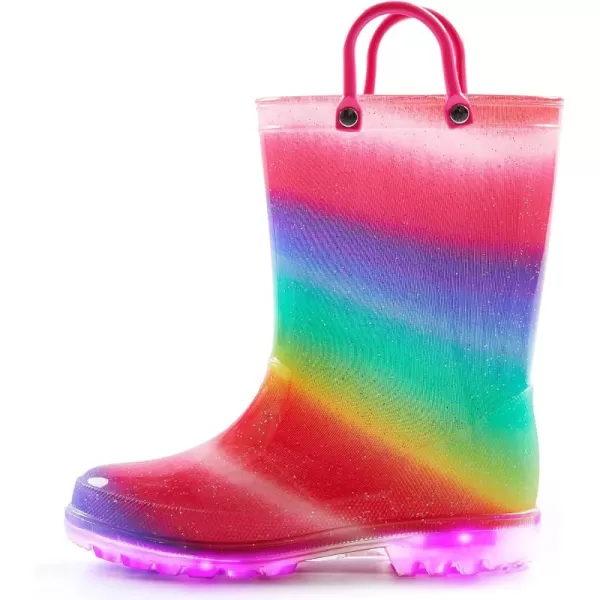 K KomForme Toddler Light Up Rain Boots for Girls Boys Patterns and Glitter Waterproof Rain Boots with Handles Outdoors