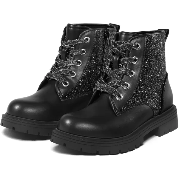 K KomForme Girls Glitter Ankle Boots Lace Up Waterproof Combat Shoes With Side Zipper for Toddler/Little Kid/Big Kid