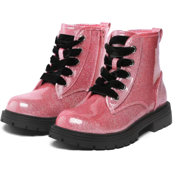 K KomForme Girls Glitter Ankle Boots Lace Up Waterproof Combat Shoes With Side Zipper for Toddler/Little Kid/Big Kid
