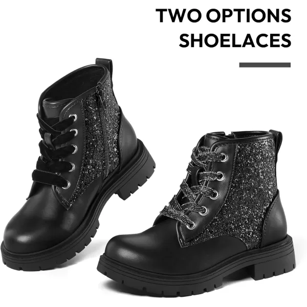 K KomForme Girls Glitter Ankle Boots Lace Up Waterproof Combat Shoes With Side Zipper for Toddler/Little Kid/Big Kid