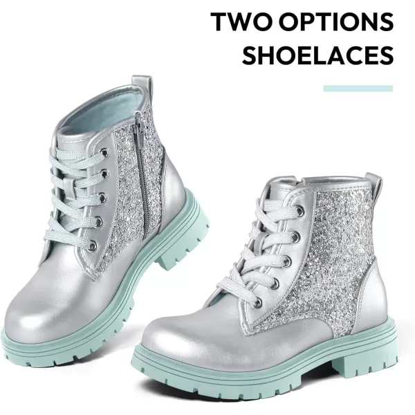 K KomForme Girls Glitter Ankle Boots Lace Up Waterproof Combat Shoes With Side Zipper for Toddler/Little Kid/Big Kid