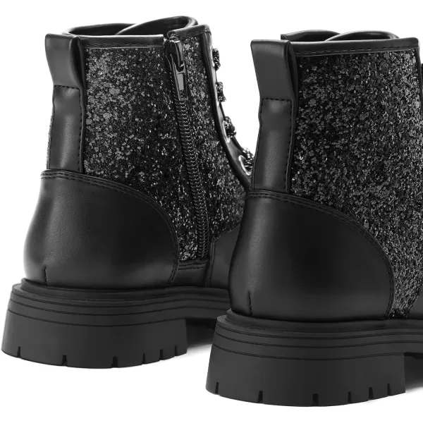 K KomForme Girls Glitter Ankle Boots Lace Up Waterproof Combat Shoes With Side Zipper for Toddler/Little Kid/Big Kid