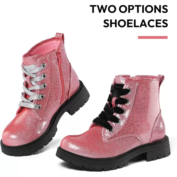 K KomForme Girls Glitter Ankle Boots Lace Up Waterproof Combat Shoes With Side Zipper for Toddler/Little Kid/Big Kid