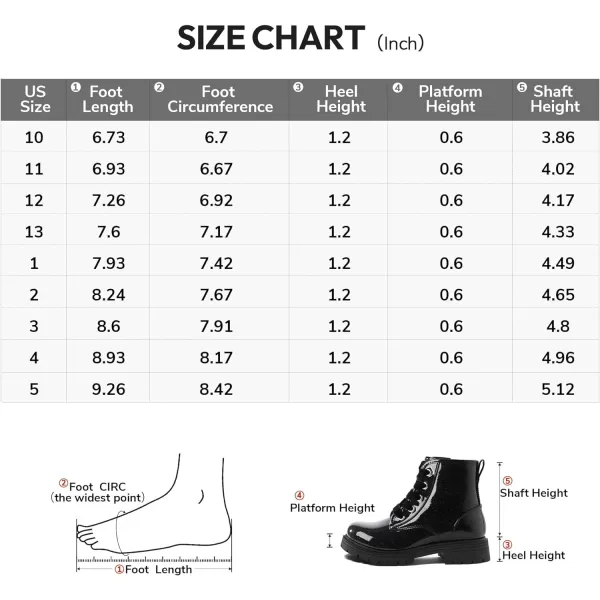 K KomForme Girls Glitter Ankle Boots Lace Up Waterproof Combat Shoes With Side Zipper for Toddler/Little Kid/Big Kid