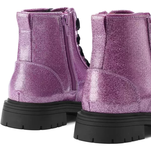 K KomForme Girls Glitter Ankle Boots Lace Up Waterproof Combat Shoes With Side Zipper for Toddler/Little Kid/Big Kid