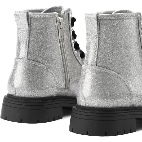 K KomForme Girls Glitter Ankle Boots Lace Up Waterproof Combat Shoes With Side Zipper for Toddler/Little Kid/Big Kid