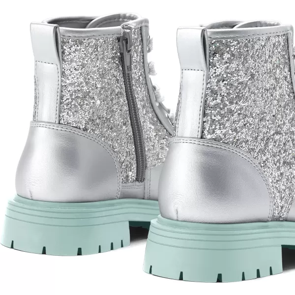 K KomForme Girls Glitter Ankle Boots Lace Up Waterproof Combat Shoes With Side Zipper for Toddler/Little Kid/Big Kid